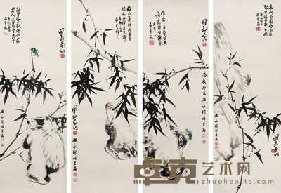 温永琛 范昌干 竹虫四屏 镜心 100×33cm×4